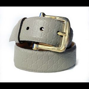 Gucci Gray Leather Embossed Belt